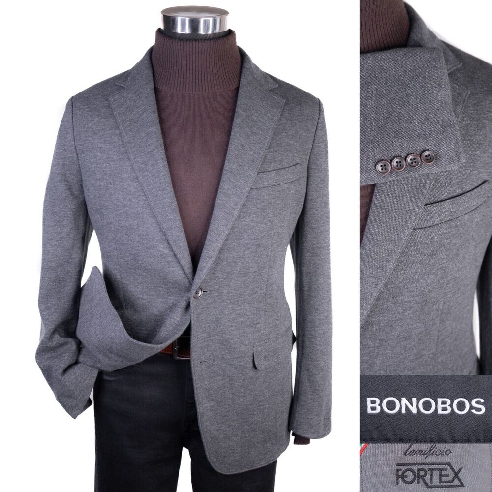 BONOBOS Sport Coat Jacket Blazer Sz 42R Gray Solid Cotton Slim Fit 2-Button